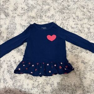 First Impressions Navy Long Sleeve with Pink Heart and Ruffle Hem